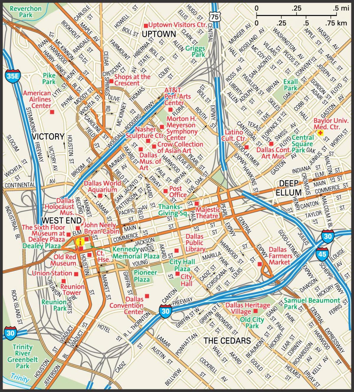 karta grada Dallas ulice